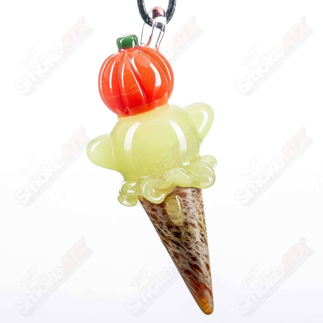 Green Ghost Ice Cream Pendant by SweetShop Glass, handcrafted glass jewelry featuring a ghostly ice cream design.