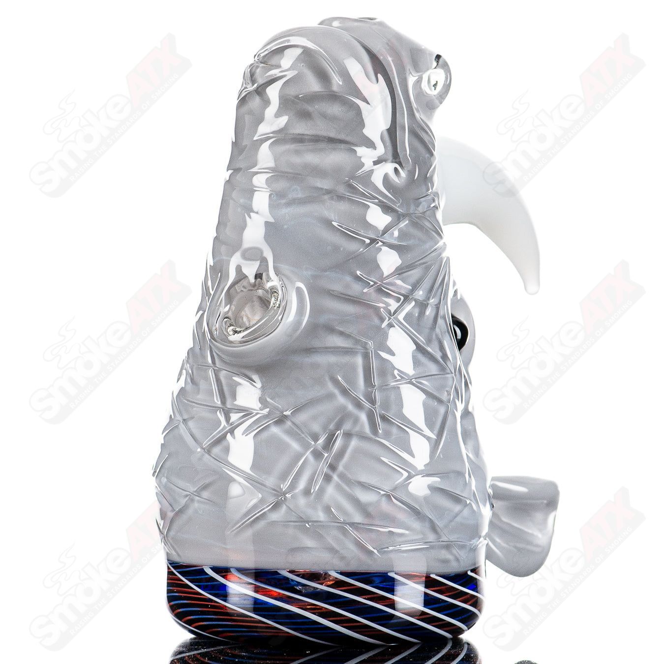 Grey Rhino Rig by Addison Hanna, Smoke ATX, a heady glass concentrate rig with a sleek grey finish and intricate design details.