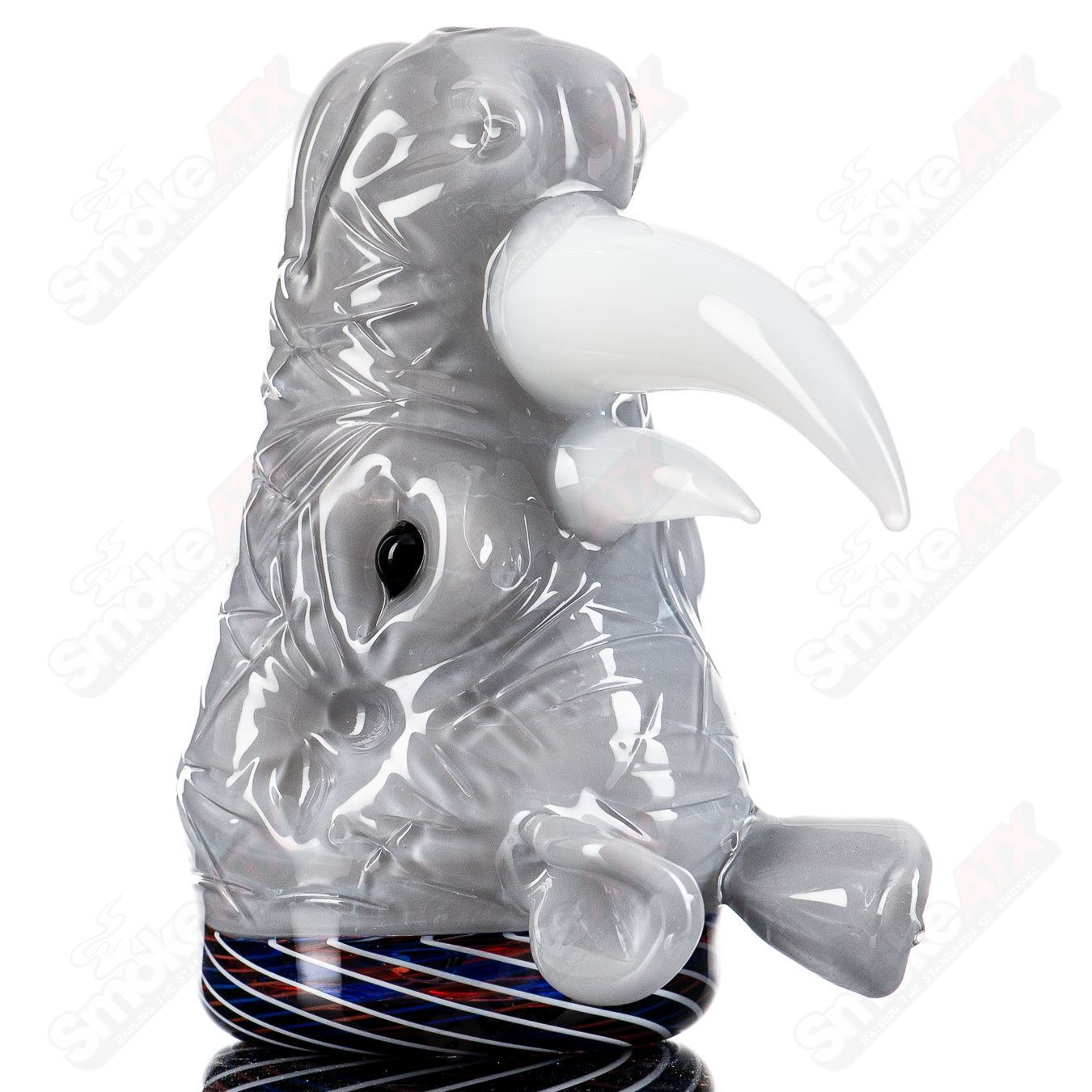 Grey Rhino Rig by Addison Hanna, a heady glass concentrate rig with a detailed grey rhino design, from Smoke ATX.