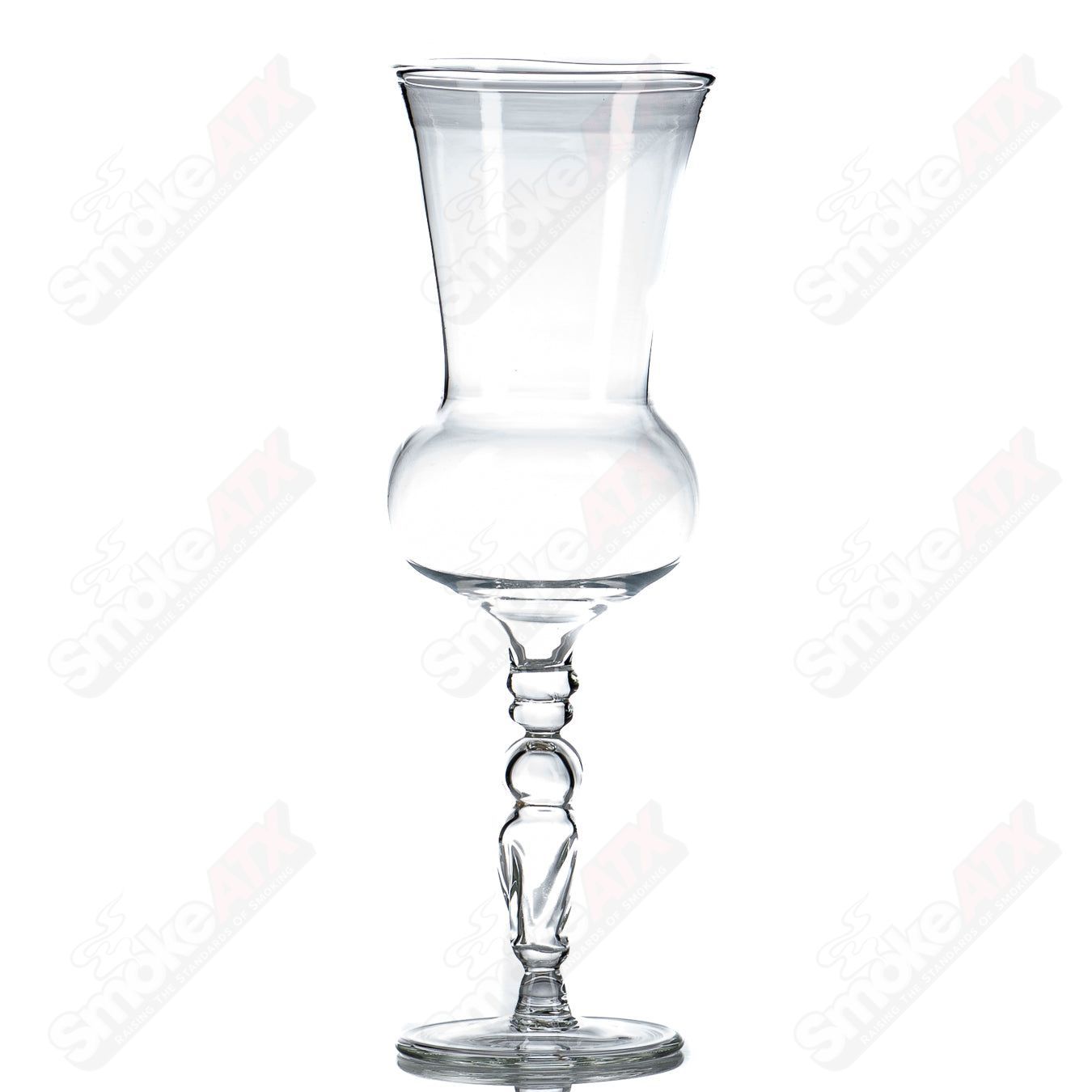 Hollow stem chalice by JMass, handmade heady glass cup with a clear, curved design and a hollow stem for elegant sipping.