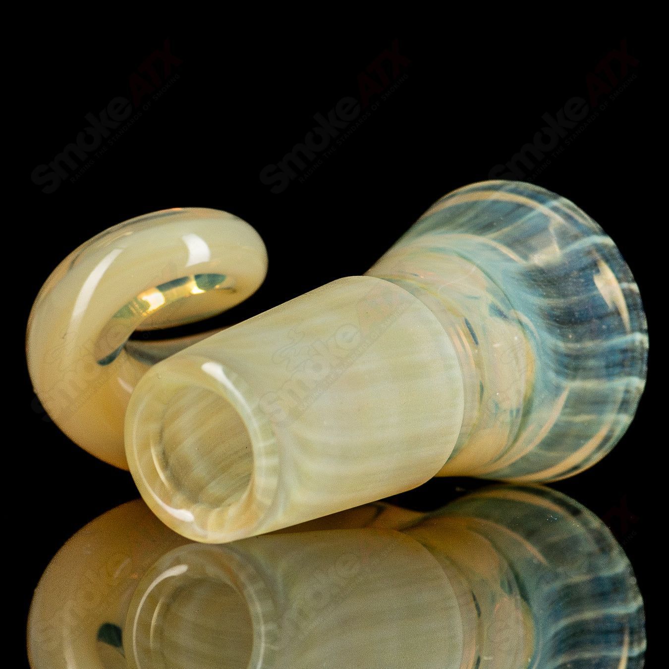 Black T Glass Honeycomb 18mm fully worked slide for heady glass bowls, featuring intricate honeycomb design and vibrant colors.
