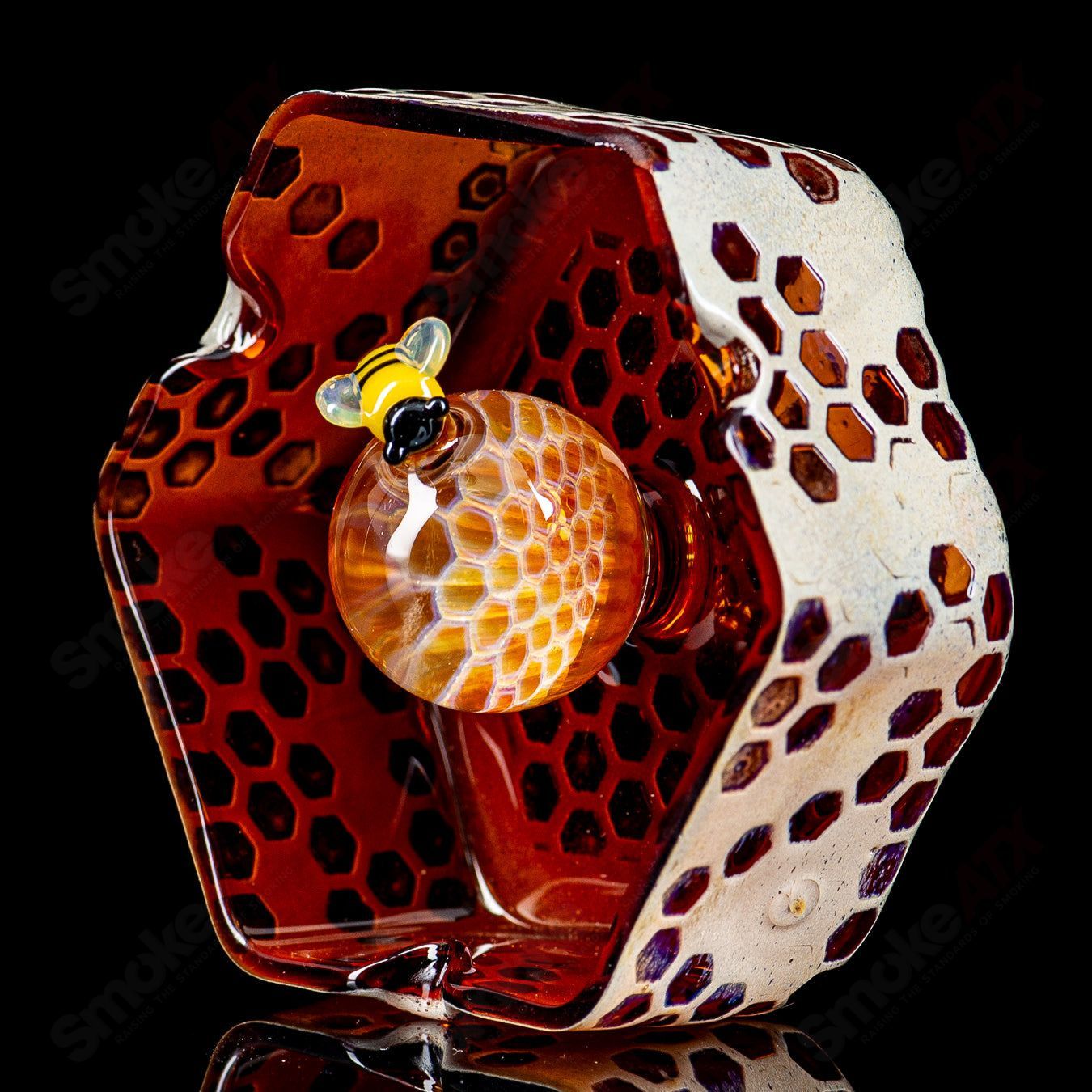Joe P Glass honeycomb ashtray, 420 products, featuring a unique honeycomb design for smoking accessories.