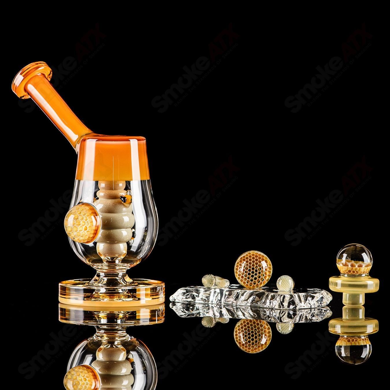 Joe P Glass Honeycomb Jammer Set Heady Glass Bubblers with honeycomb design for smooth, enjoyable smoking experience.