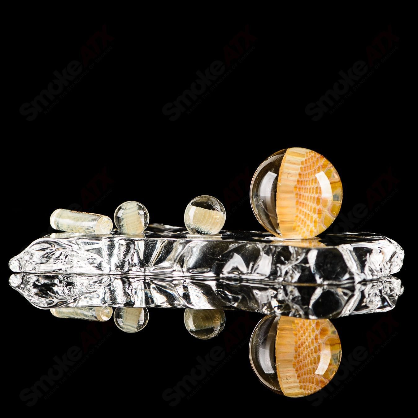 Joe P Glass Honeycomb Jammer Set Heady Glass Bubblers with intricate honeycomb design and colorful glass details.