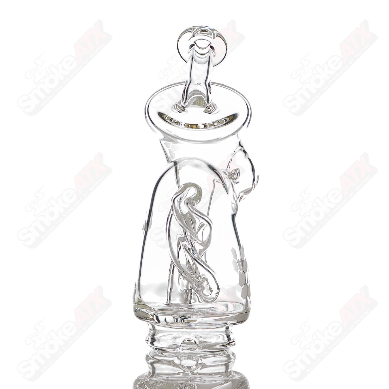 Honeycomb recycler top for Peak Pro by Knuckles Glass, a clear glass Puffco accessory with a honeycomb design and recycler features.
