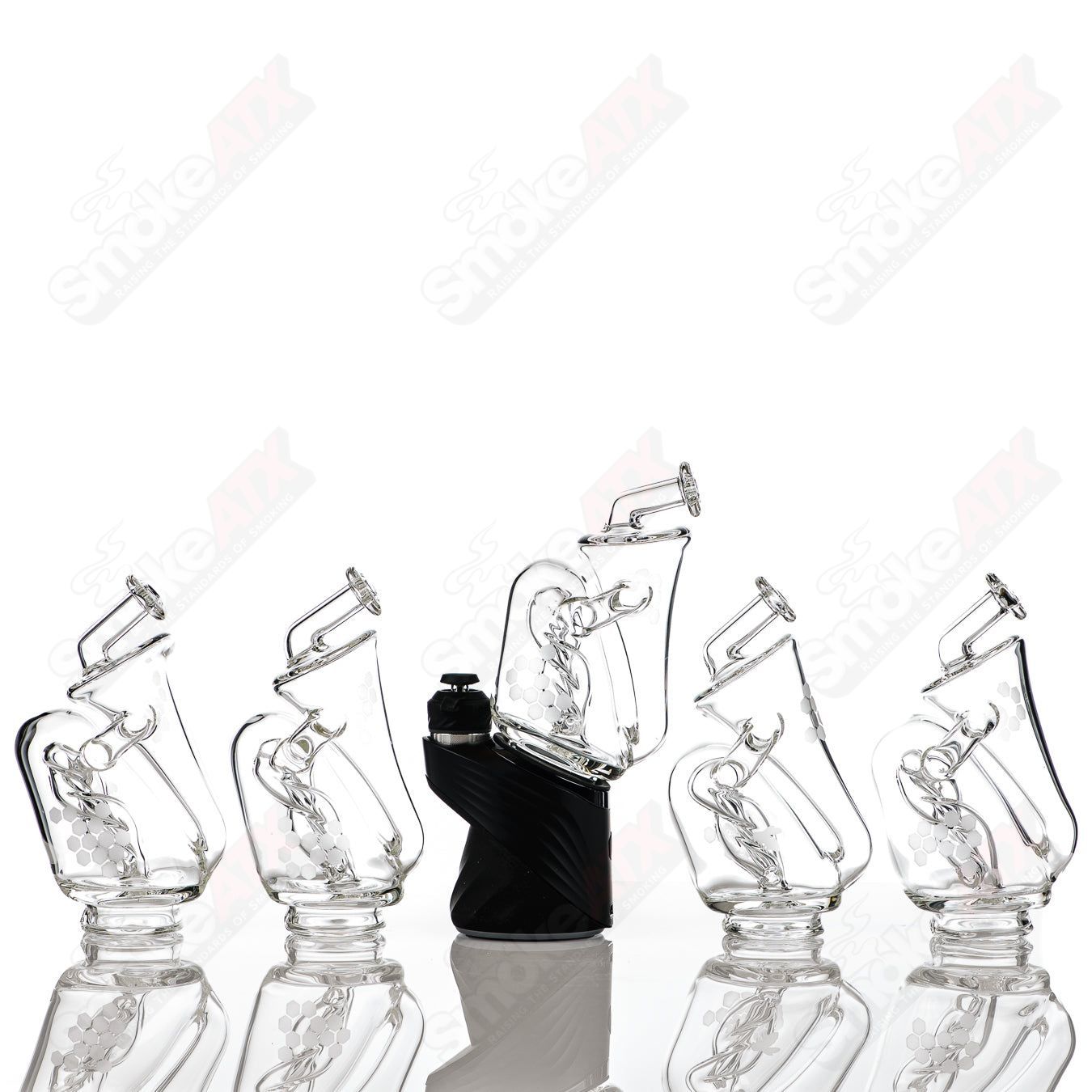 Honeycomb recycler top for Peak Pro by Knuckles Glass, glass Puffco top with intricate honeycomb design for dabbing accessories.