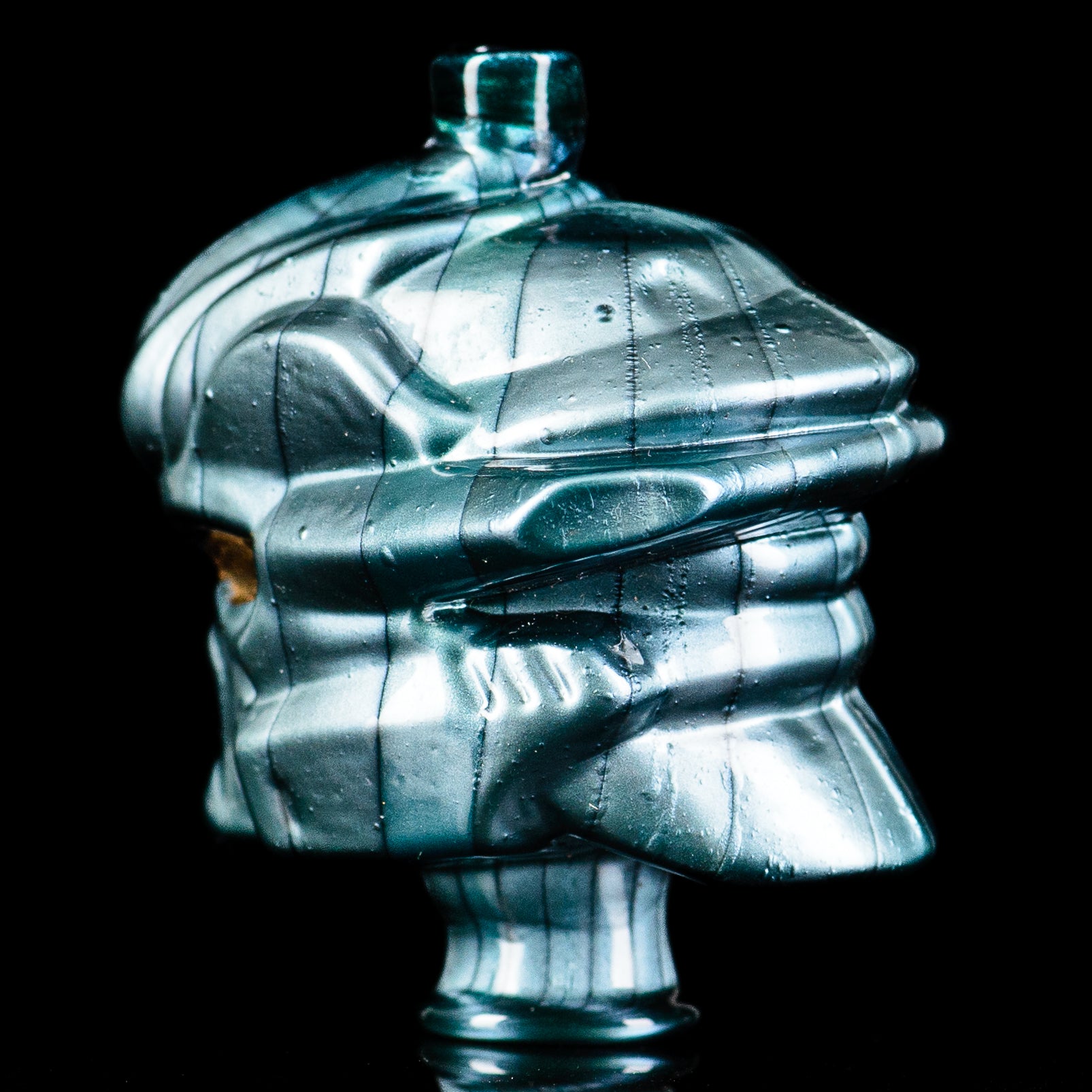 Glass Puffco top Halo Pivot Mouthpiece by Tony Kazy, showcasing clear glass with a sleek, ergonomic design.