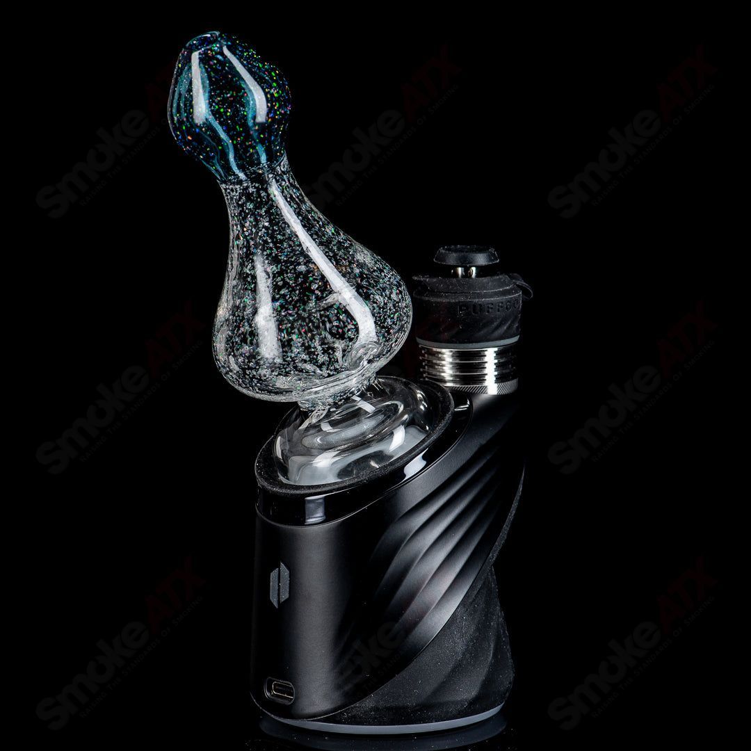 Opal with blue Puffco Peak dry top by American Helix, glass accessory for Puffco vaporizer, detailed glass craftsmanship.