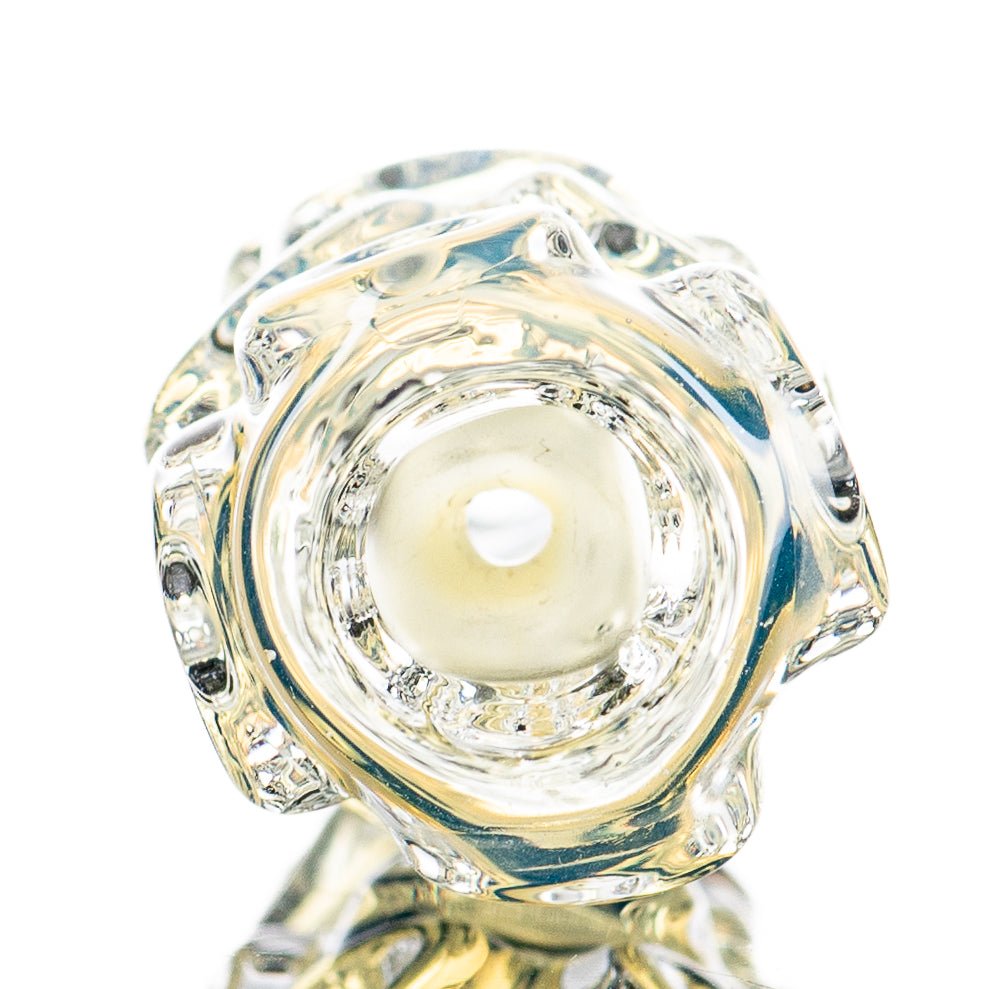Clear glass Ice Chillum by JMK Glass featuring a smooth, icy design for a stylish smoking accessory.