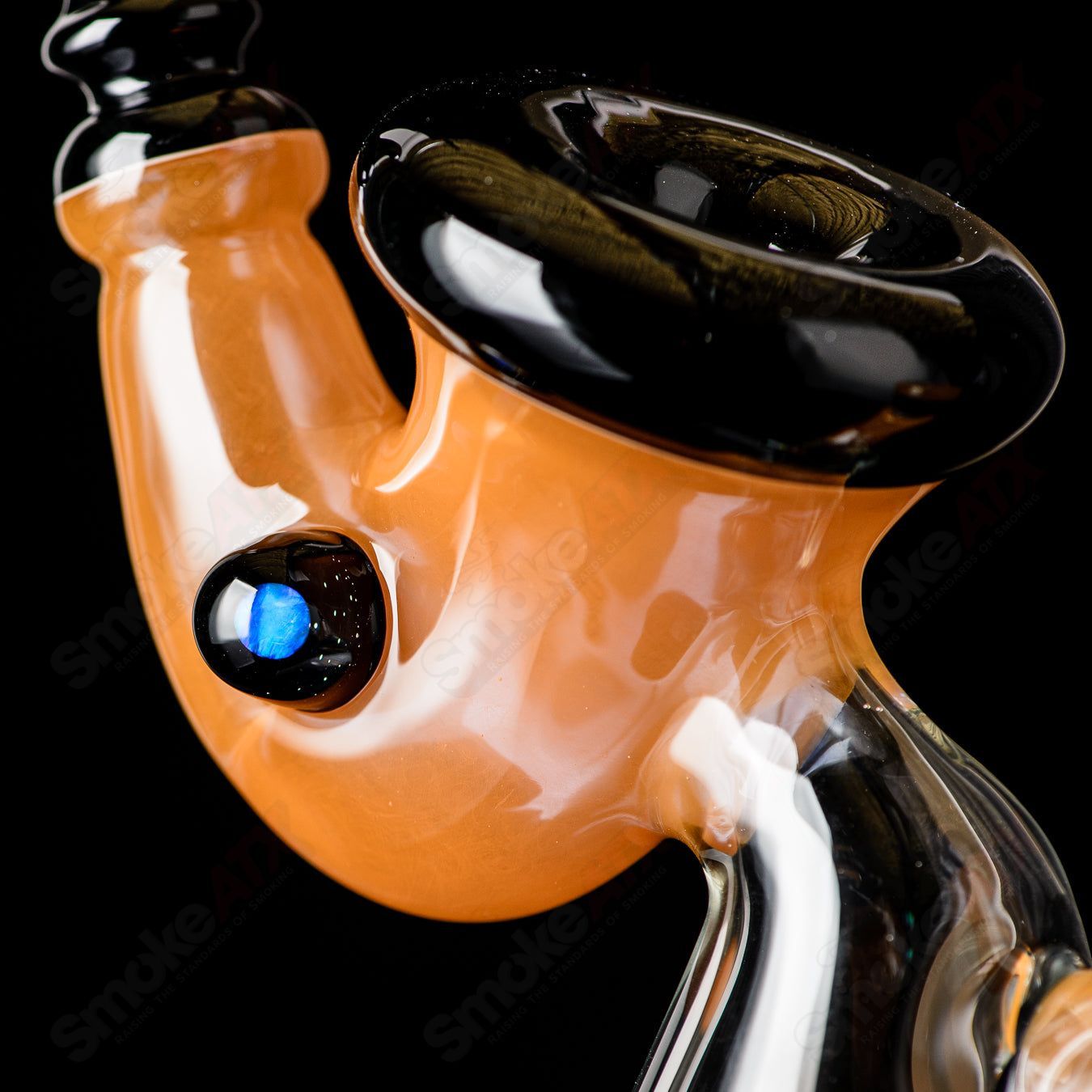 Inoculated Sherly Rig by JMass, a heady glass concentrate rig with intricate colorful design and clear glass details.