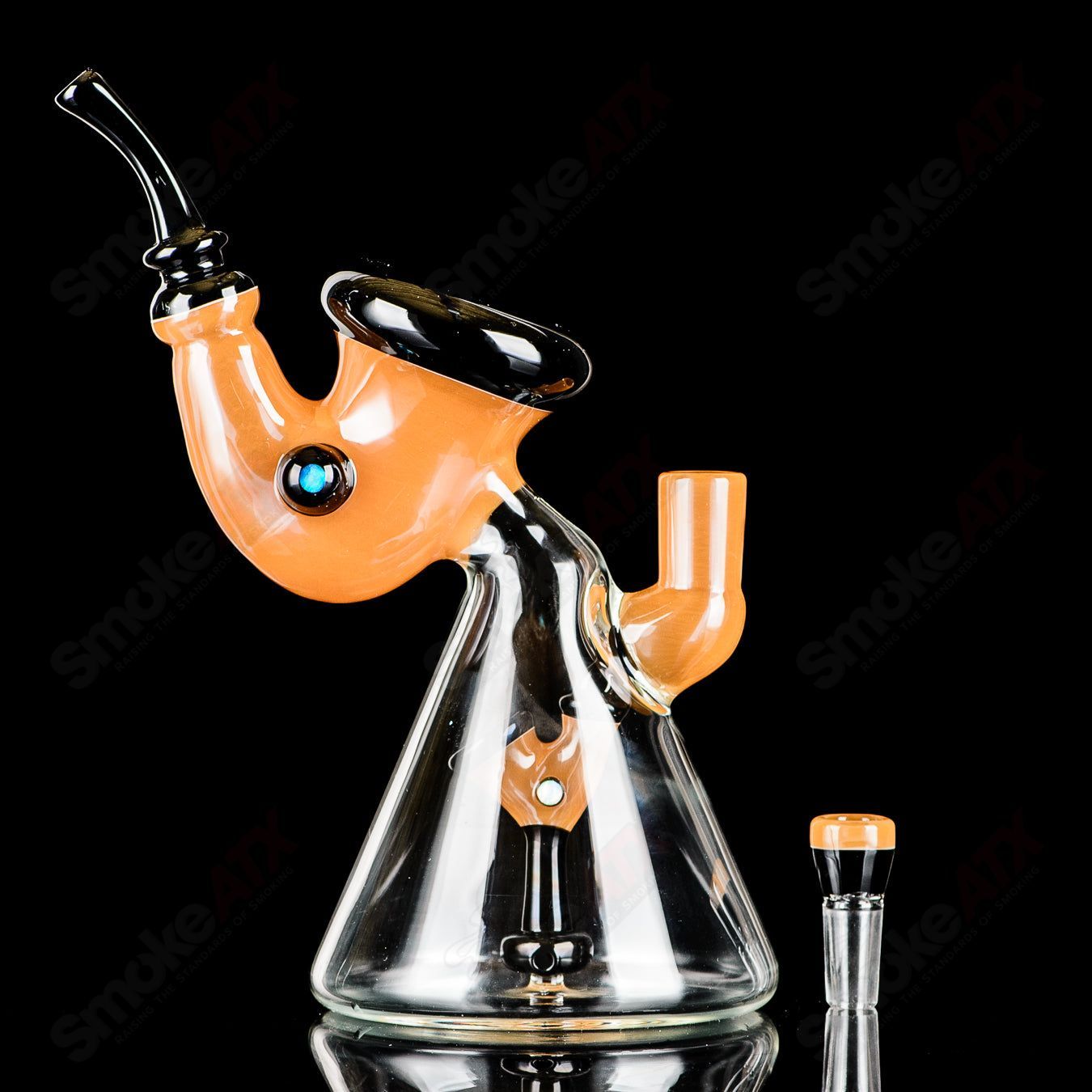 Inoculated Sherly Rig by JMass, a heady glass concentrate rig with colorful, intricate design and clear glass details.