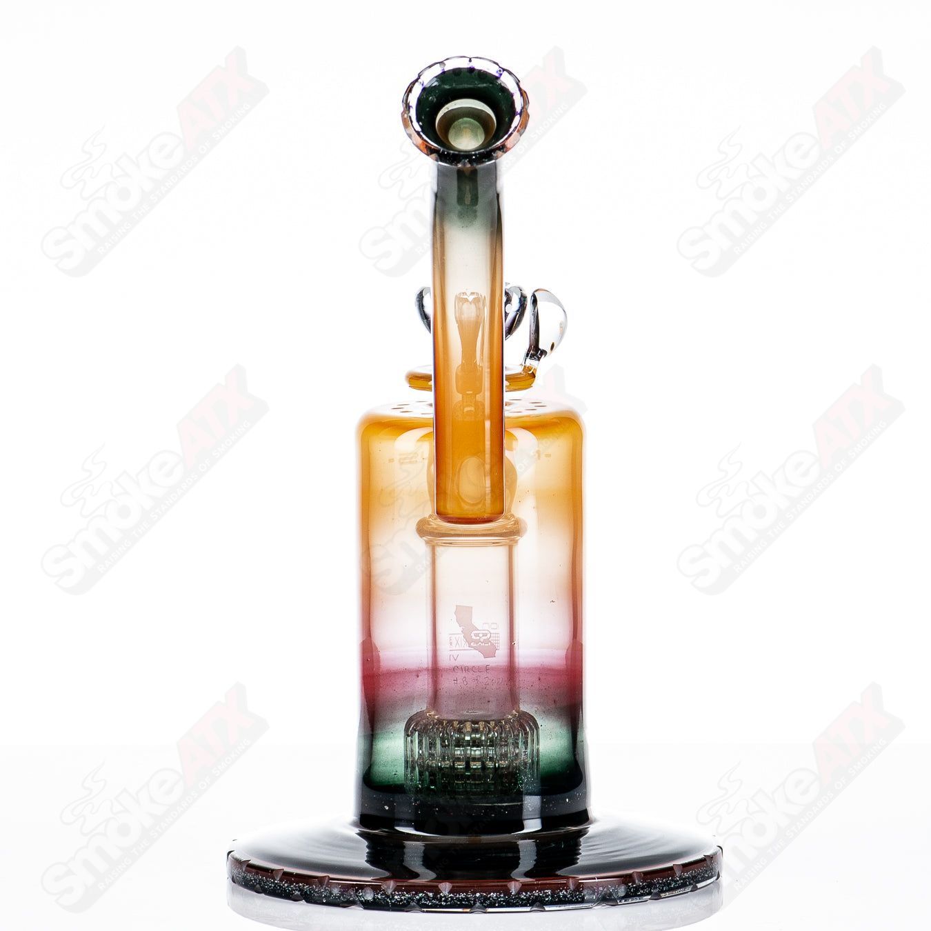 Mobius Ion Matrix V1 Circle Solo glass waterpipe with intricate design, featuring clear glass and a rounded shape.
