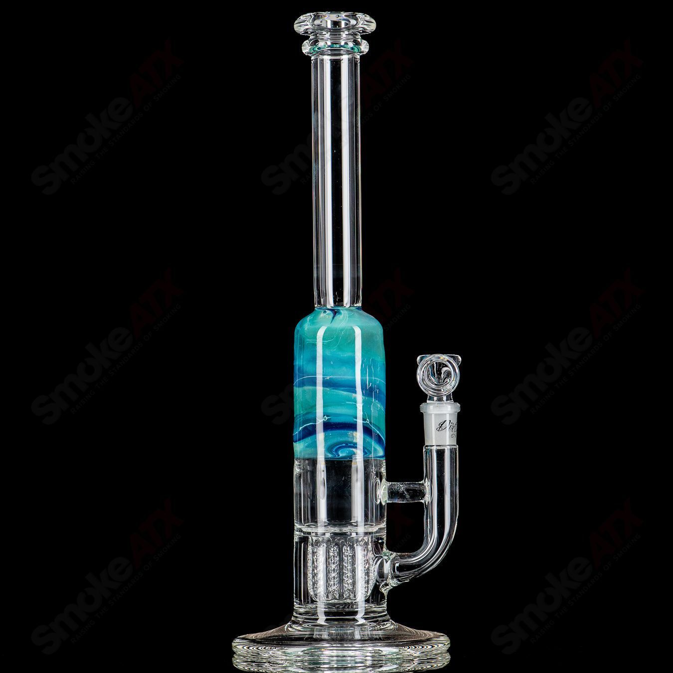 14" Turquoise/Blue Fade Apolocoline Straight Tube w/14m Bowl by Dirty Rico Glass x Nobody Glass - Smoke ATX 