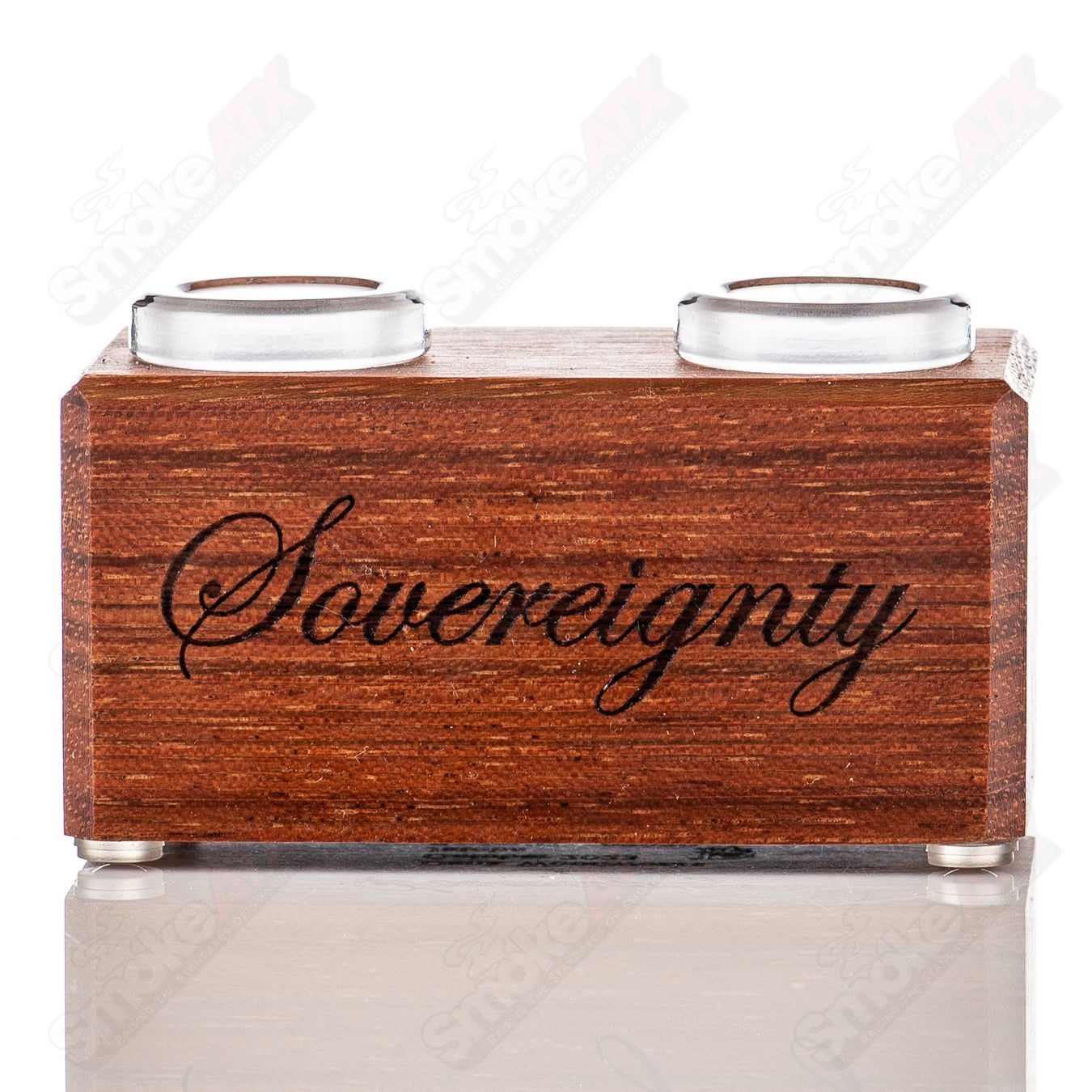Sovereignty Glass Jatoba 2-Hole Slide Stand, clear glass stand with two holes for secure display of glassware.