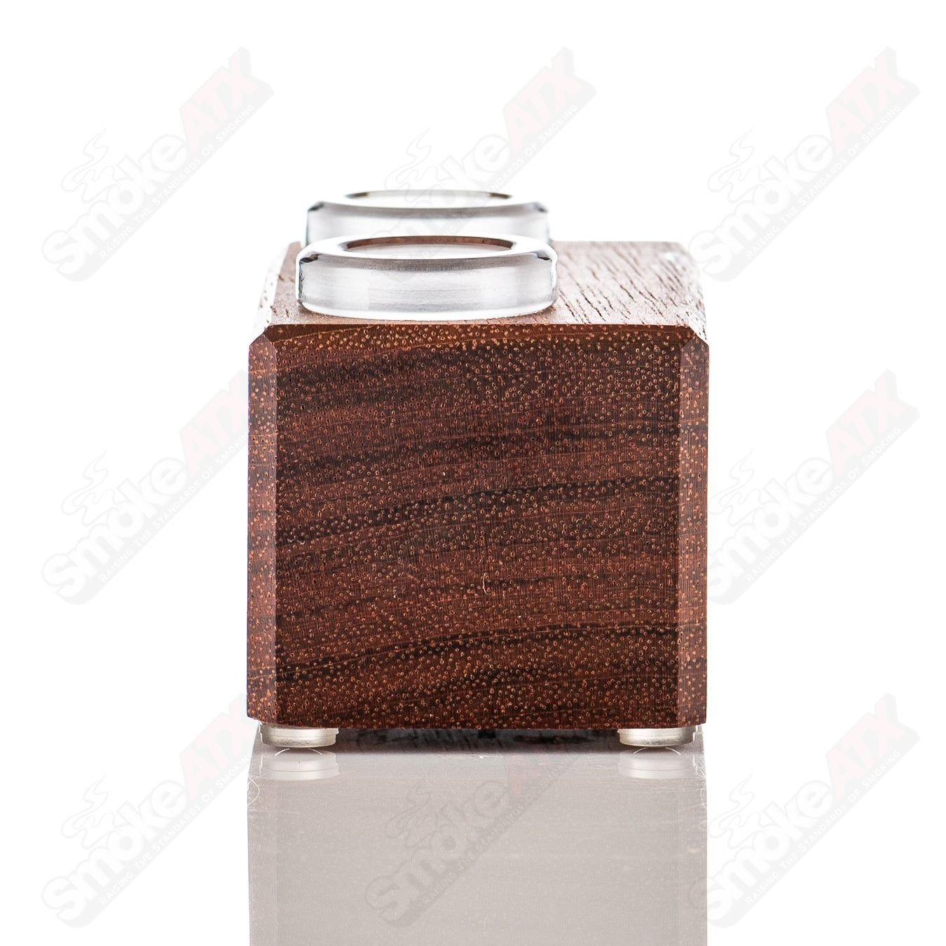 Sovereignty Glass Jatoba 2-Hole Slide Stand, clear glass with two holes for supporting a slide or display.