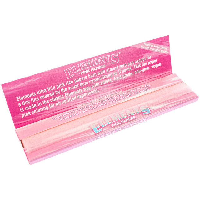 King size slim pink rolling papers by Elements, showcasing thin, pink rolling papers for rolling cigarettes or herbs.