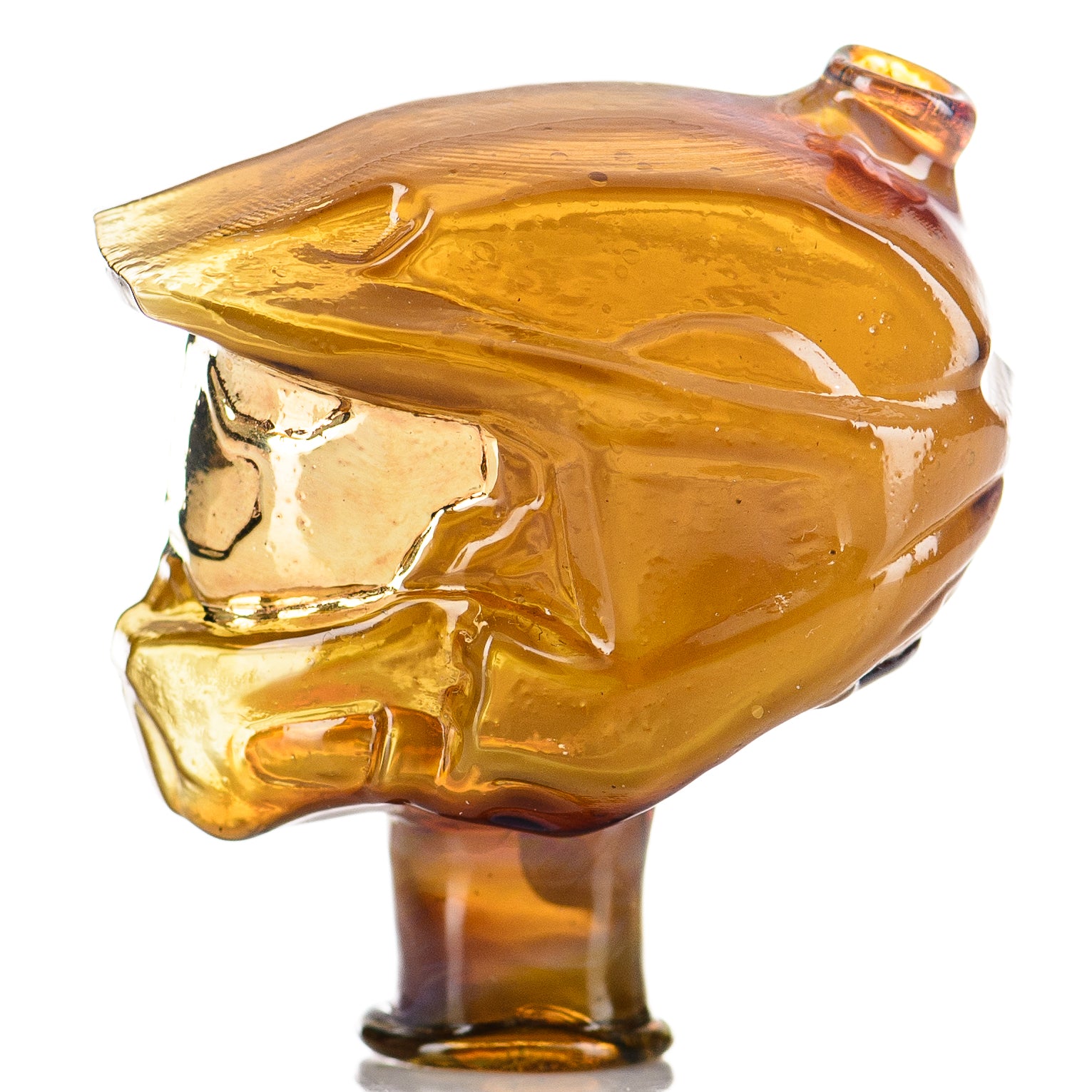 Glass Puffco top Halo Pivot Mouthpiece by Tony Kazy, showcasing clear glass design with smooth curves for vaping use.