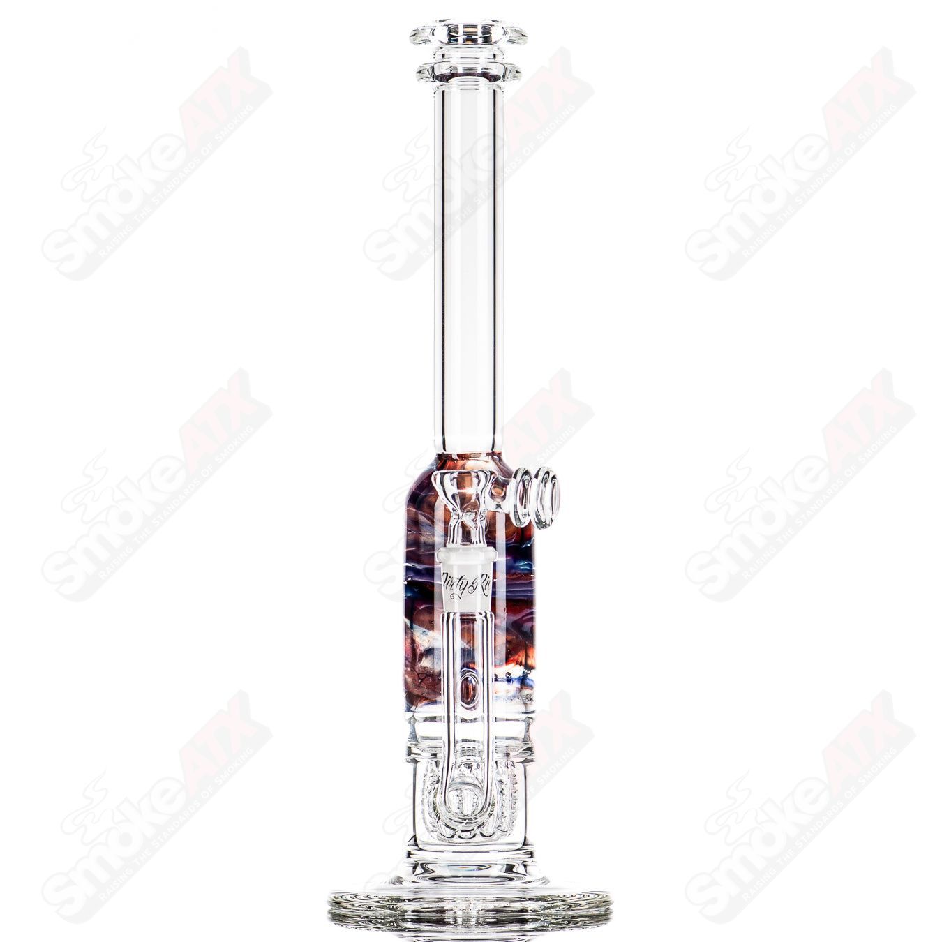 12.5" Purple Blue White Apolocoline Straight Tube w/14m Bowl x Dirty Rico Glass - Smoke ATX 