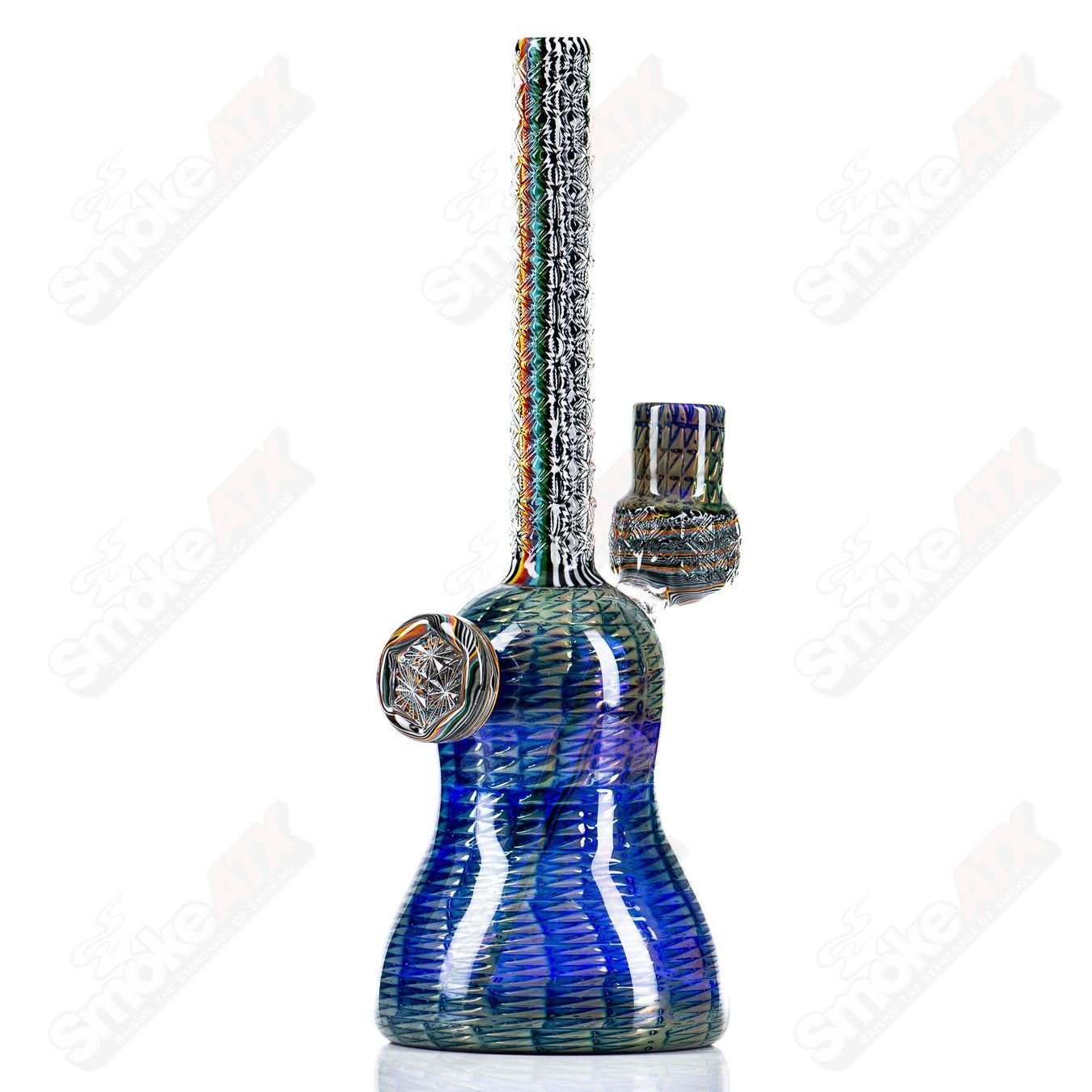 Colorful Stoke Kaleidoscope Tube waterpipe with intricate glass design and clear viewing chamber, designed for smooth smoking experience
