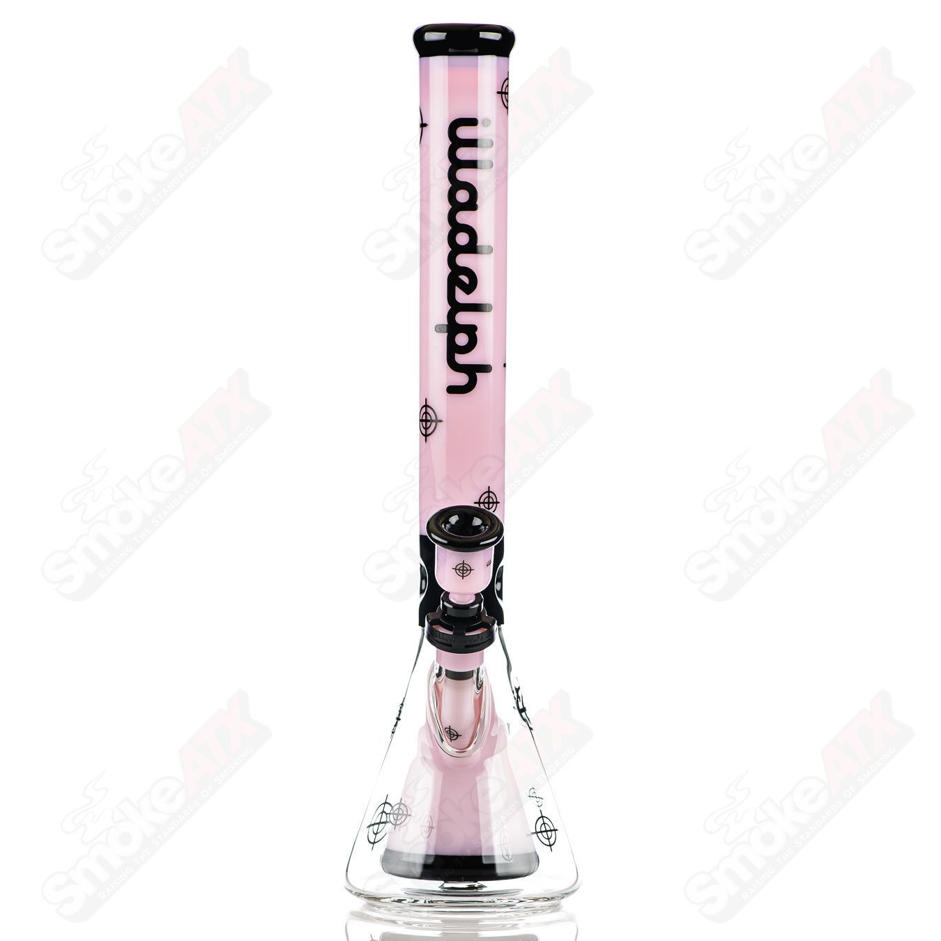 Illadelph Killadelph Milky Pink Scoped Collins Beaker, Heady Glass bong with pink and clear glass design and a sturdy beaker shape.