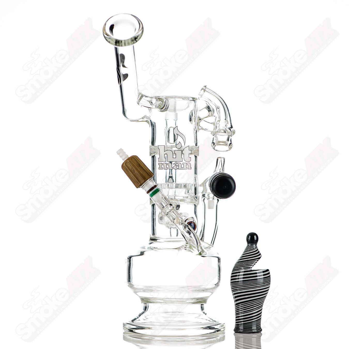 Heady glass King chess piece torch rig by Hitman Glass featuring a straight tube design and detailed king chess piece shape.
