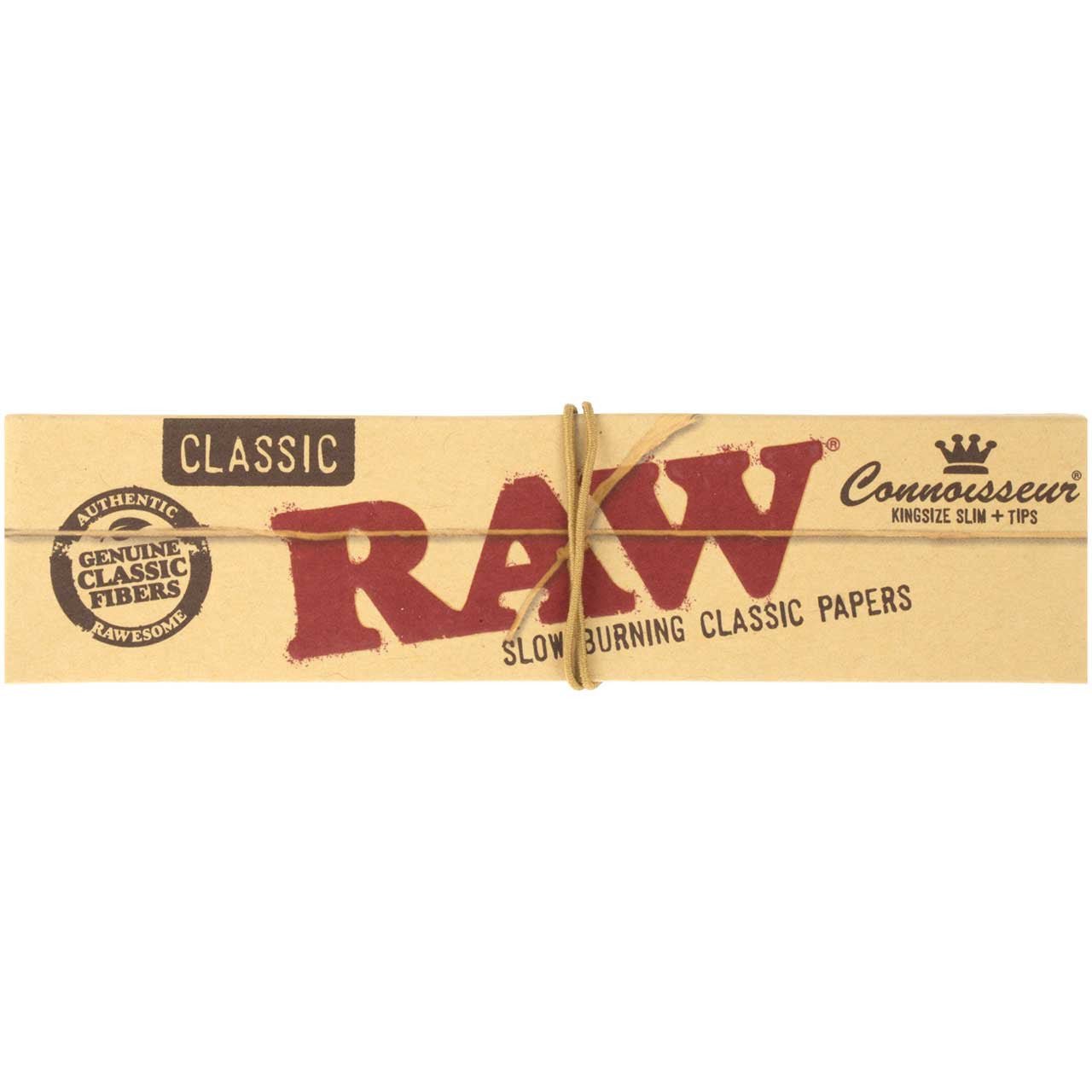 King Size Connoisseur Classic Slim RAW rolling papers with tips, 420 product for smooth rolling and high-quality smoking experience.