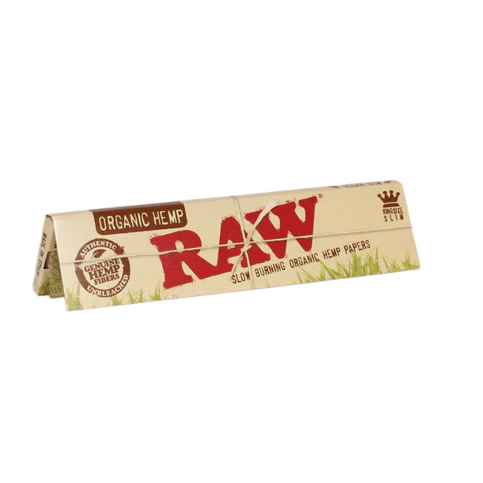 King Size Connoisseur Organic Slim RAW rolling papers with tips, premium 420 products for smooth rolling and natural flavor.