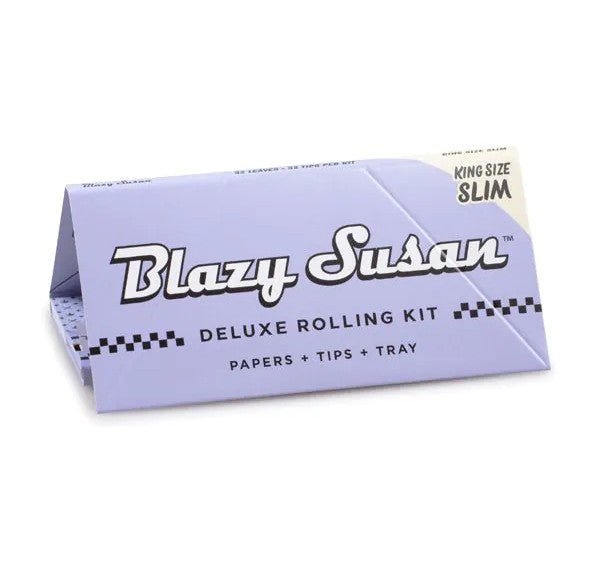 King Size Slim Purple Deluxe Rolling Kit by Blazy Susan featuring rolling papers and accessories in a vibrant purple design.