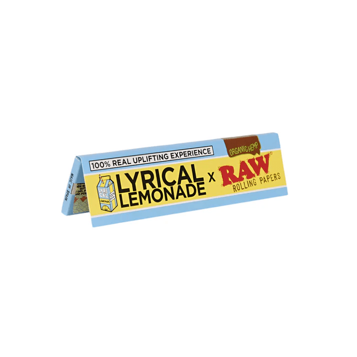 King Size Wide RAW rolling papers featuring Lyrical Lemonade branding, designed for smooth rolling and high-quality smoking experience.