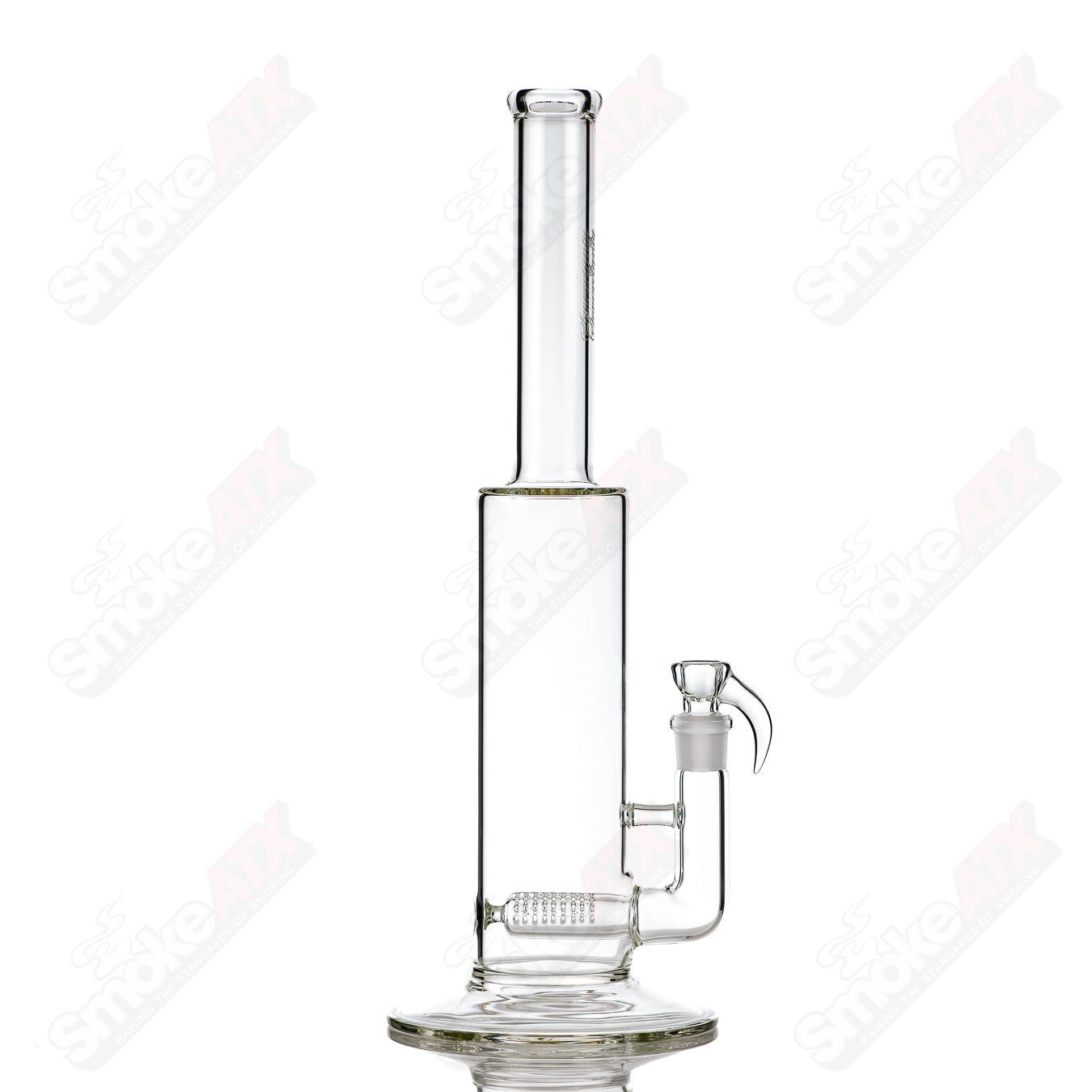Clear King Stemline Sovereignty glass straight tube with intricate design and sturdy base, crafted by Sovereignty Glass.