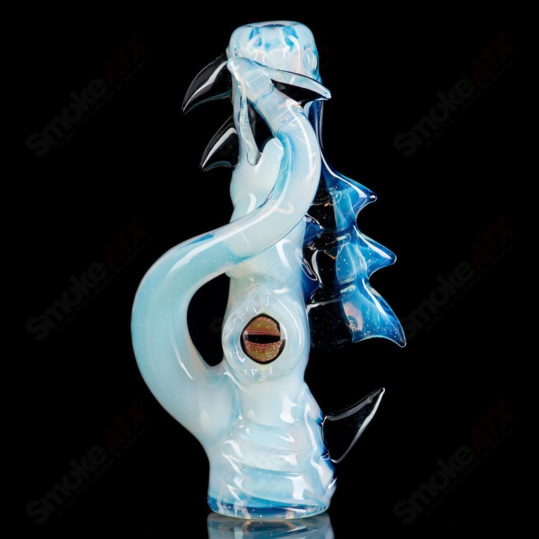 Mako Glass #3 Octopus Chillum, clear glass smoking pipe with an octopus design, compact and detailed for easy use.