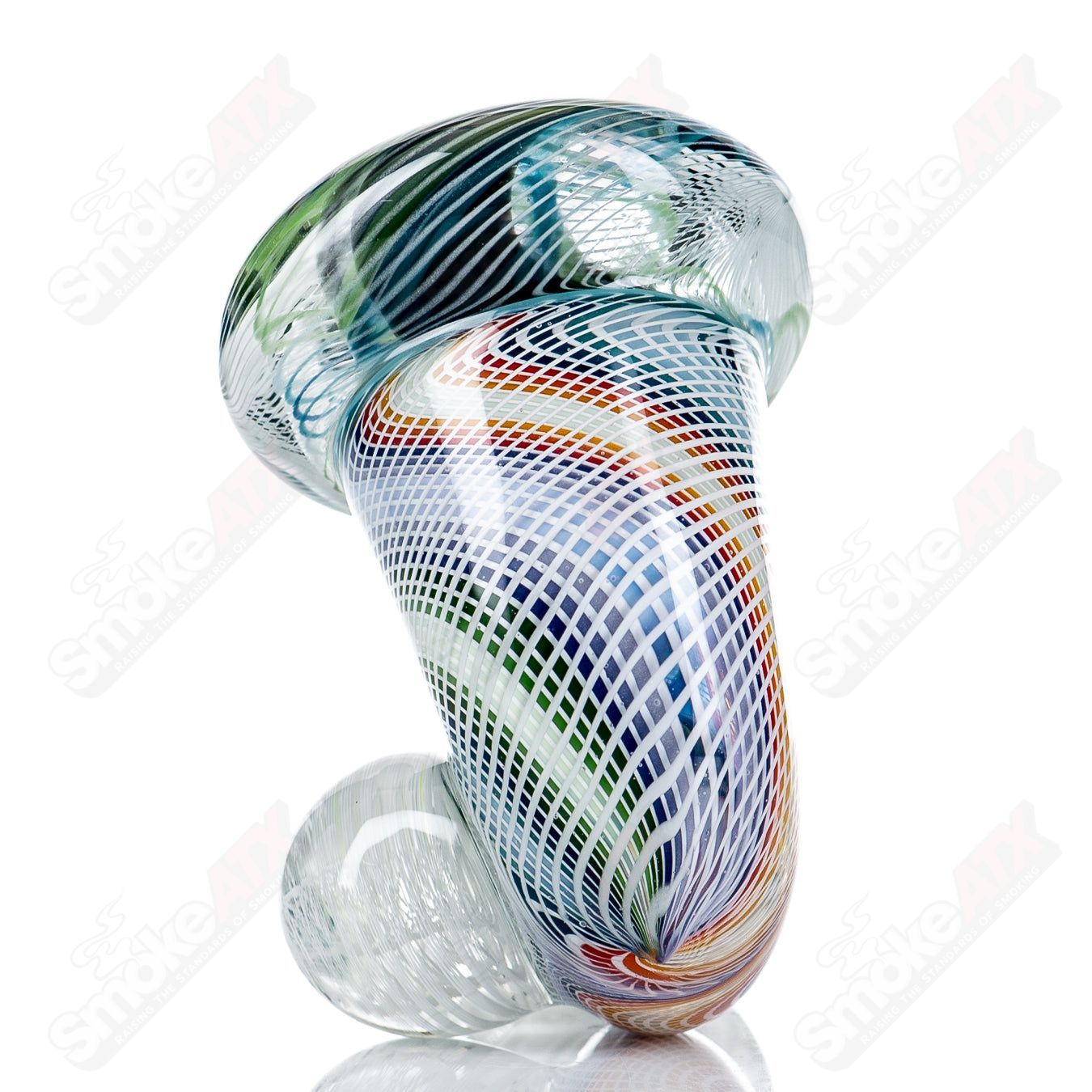 Latticino and custom linework Sherlock pipe by JMass Glass, featuring intricate glass detailing and artistic heady glass design.
