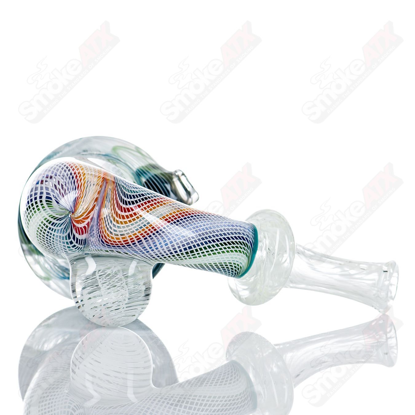 Latticino over custom linework Sherlock heady glass pipe by JMass Glass, featuring intricate glasswork and detailed design.
