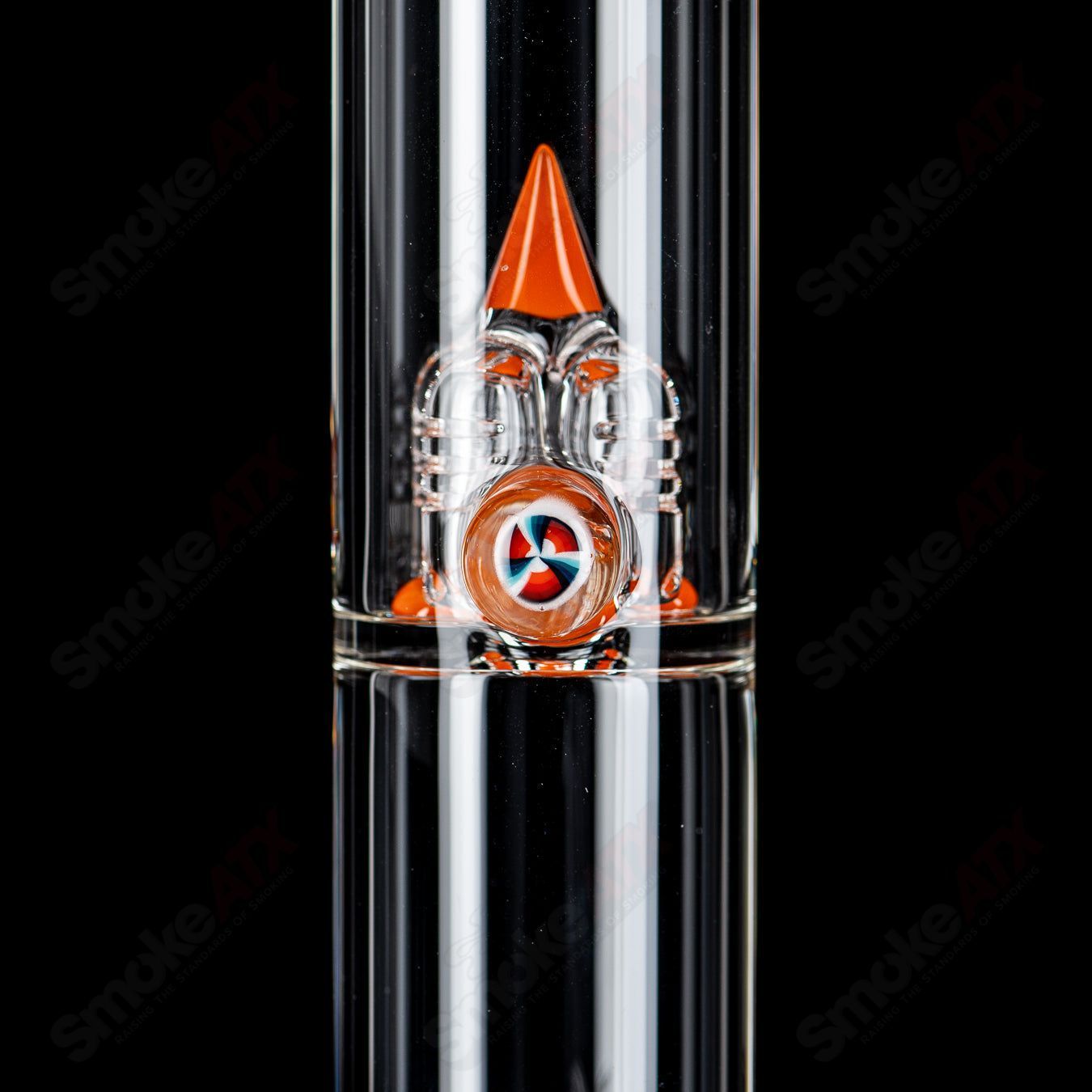 Lava PA 44 up-grid Stemline glass pipe with Millie by Sovereignty Glass, featuring clear glass with colorful accents and intricate design.