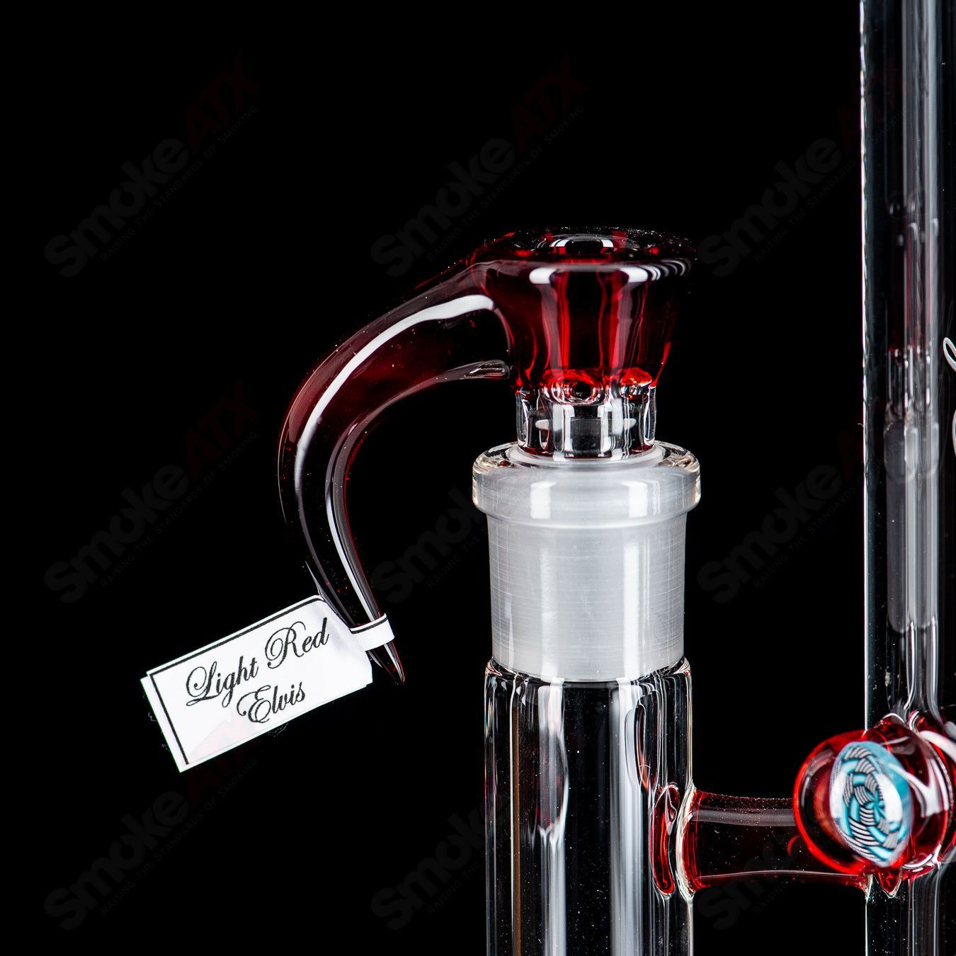 Light red Elvis Full Accent Jumbo Biahop UpGrid stem-line with patchwork Millie by Sovereignty Glass, heady glass art piece.