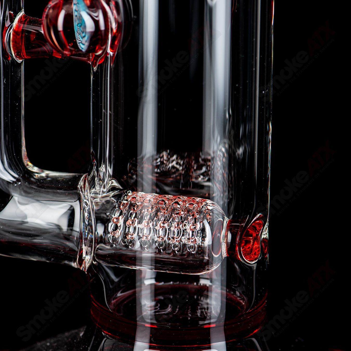 Light red Elvis Full Accent Jumbo Biahop UpGrid stem-line with patchwork Millie by Sovereignty Glass, detailed heady glass art piece.