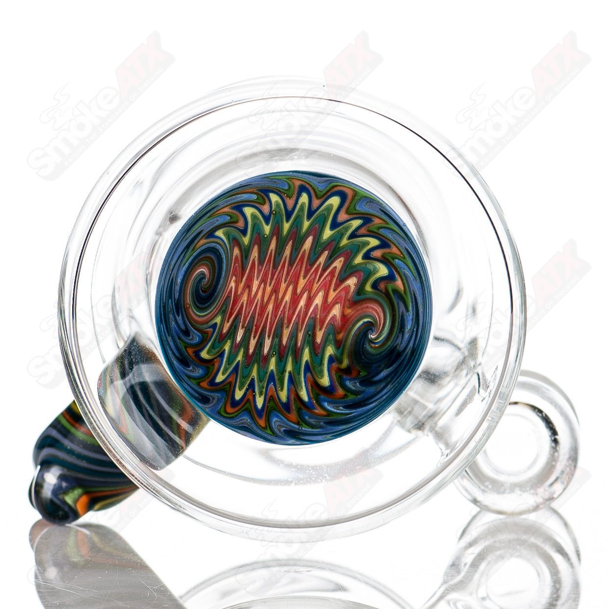 Devo Linework Rig with Horn, glass concentrate rig featuring detailed linework design and a prominent horn accent.