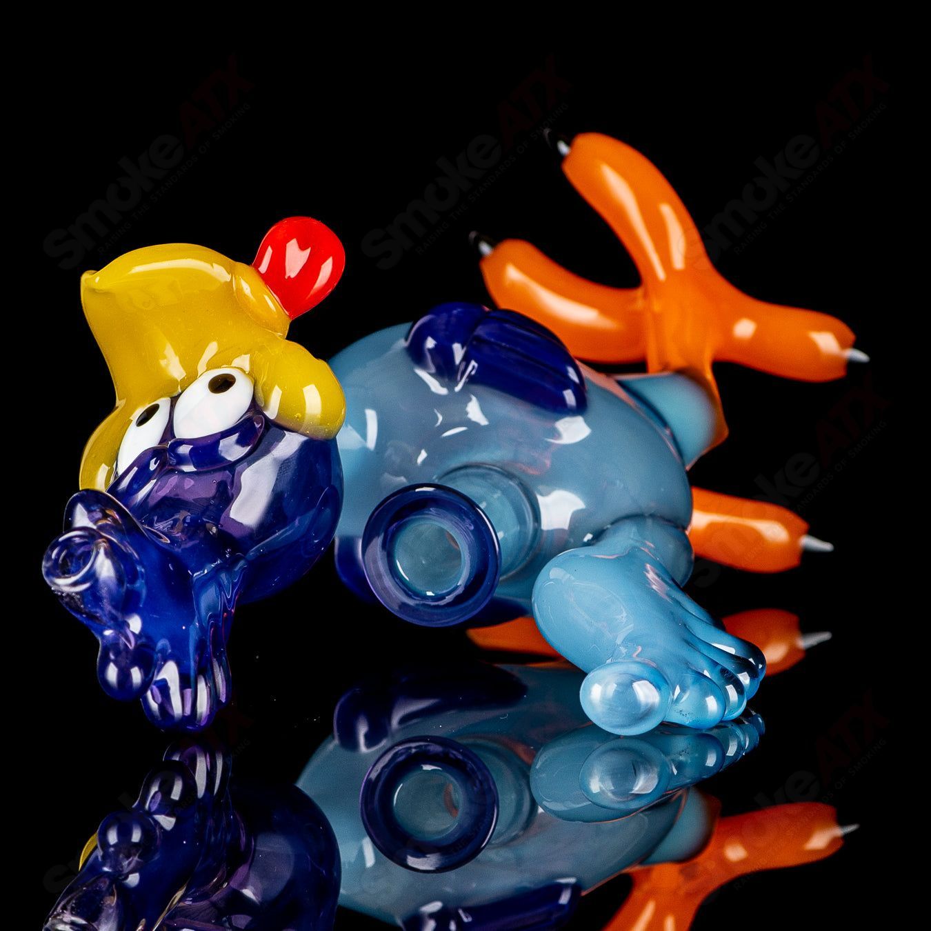 Looney Tunes Roadrunner concentrate rig by J-Smart Glass, colorful heady glass with Roadrunner character design, for dabbing.