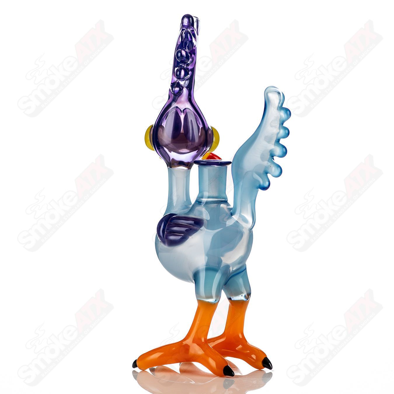 Looney Tunes Roadrunner rig by J-Smart Glass, colorful heady glass concentrate rig featuring Roadrunner design and intricate glasswork.