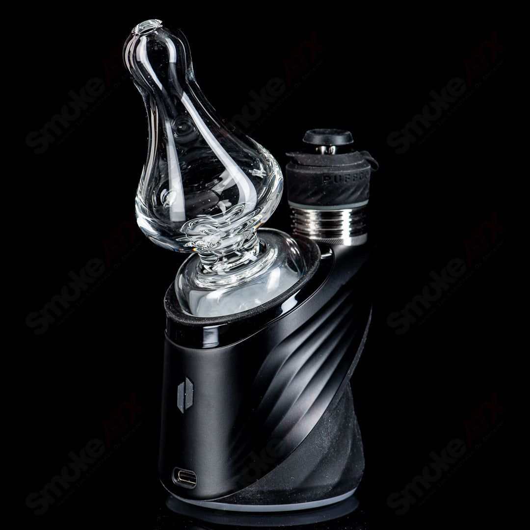Purple Label Classic Puffco Peak Dry Top glass attachment by American Helix for Puffco Peak vaporizer, showcasing clear glass with purple accents.