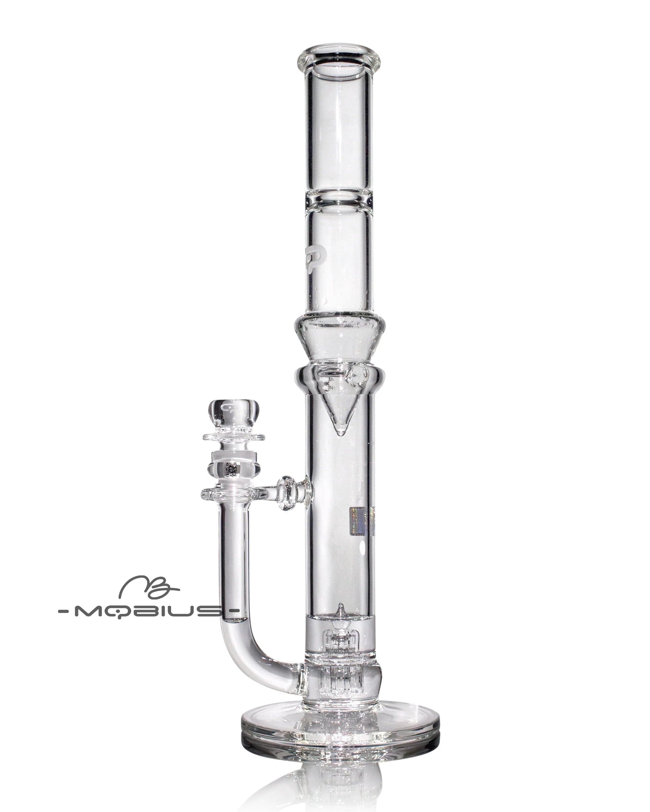 Mobius 45T Tall Stereo Matrix Splash Trap V1 waterpipe with clear glass construction and intricate water diffusion features.