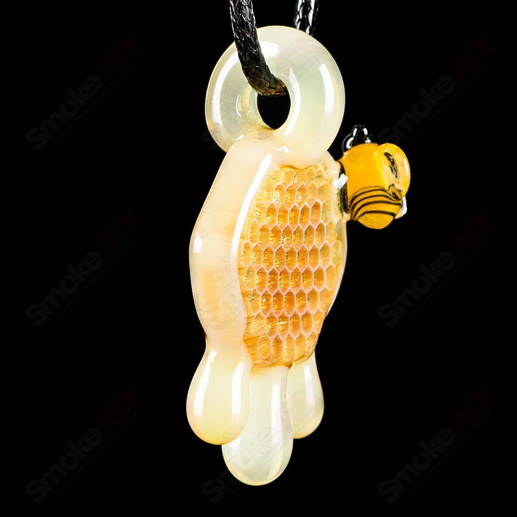 Milky Medium Honeycomb Drip Pendant by Joe P Glass, colorful heady glass pendant with intricate honeycomb design.