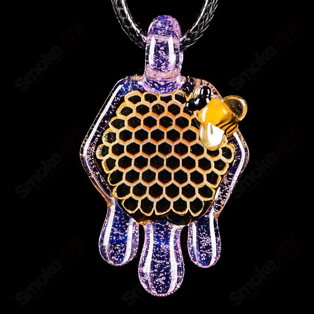 Medium Honeycomb Drip Pendant in Purple Slyme by Joe P Glass, colorful heady glass pendant with honeycomb drip design.