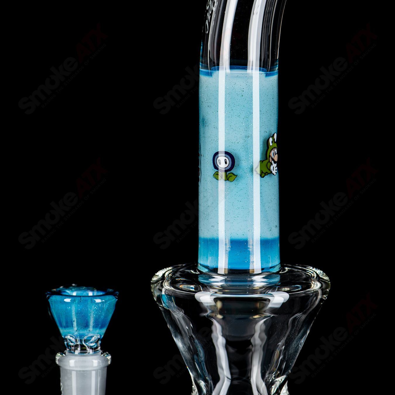 Medium SideFeeder heady glass by Swiss Perc x Micro, featuring intricate glass design and a side feeder attachment.