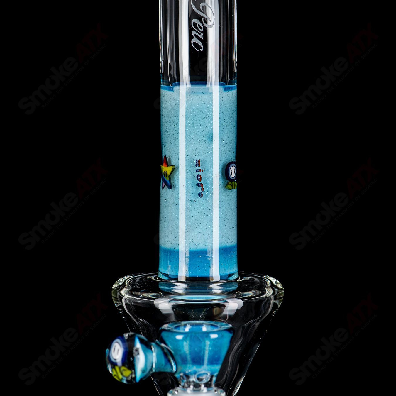 Medium SideFeeder heady glass by Swiss Perc x Micro, featuring intricate glasswork and a cylindrical shape on a clear background.