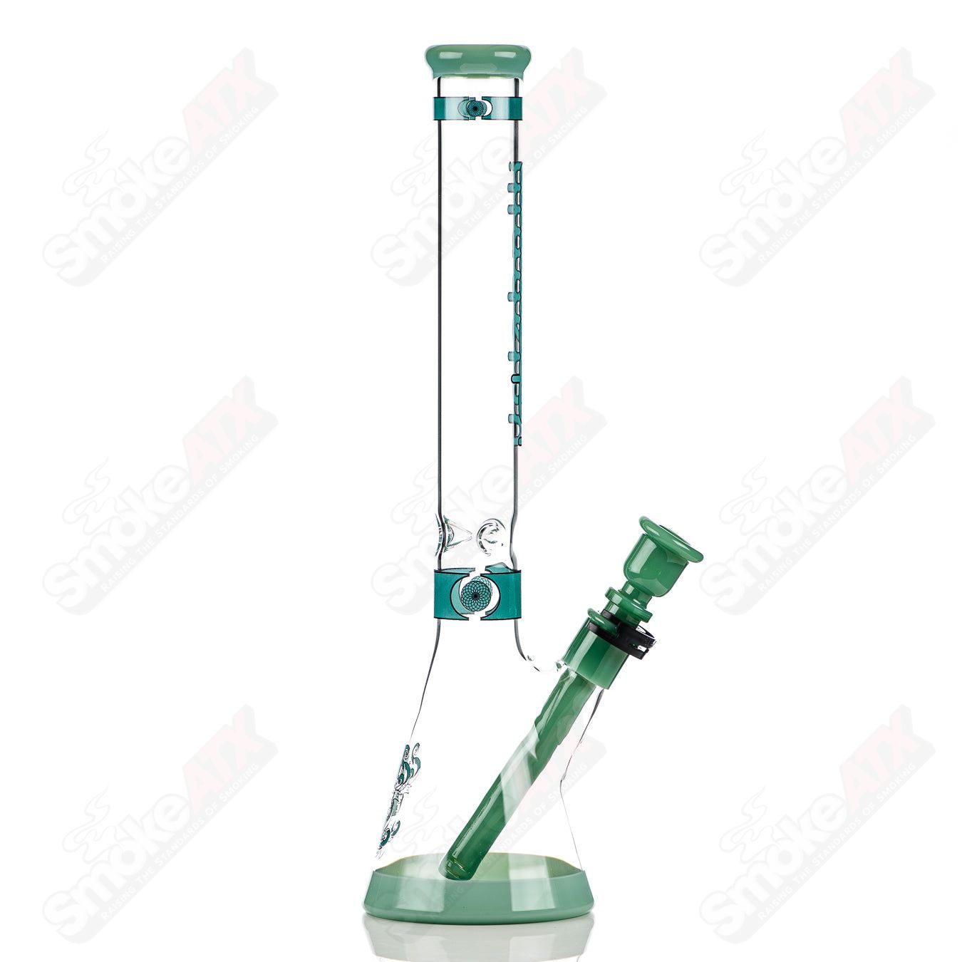 Medium teal Heavy Hitter hybrid beaker by Illadelph, featuring thick glass and a sturdy design for smoking.