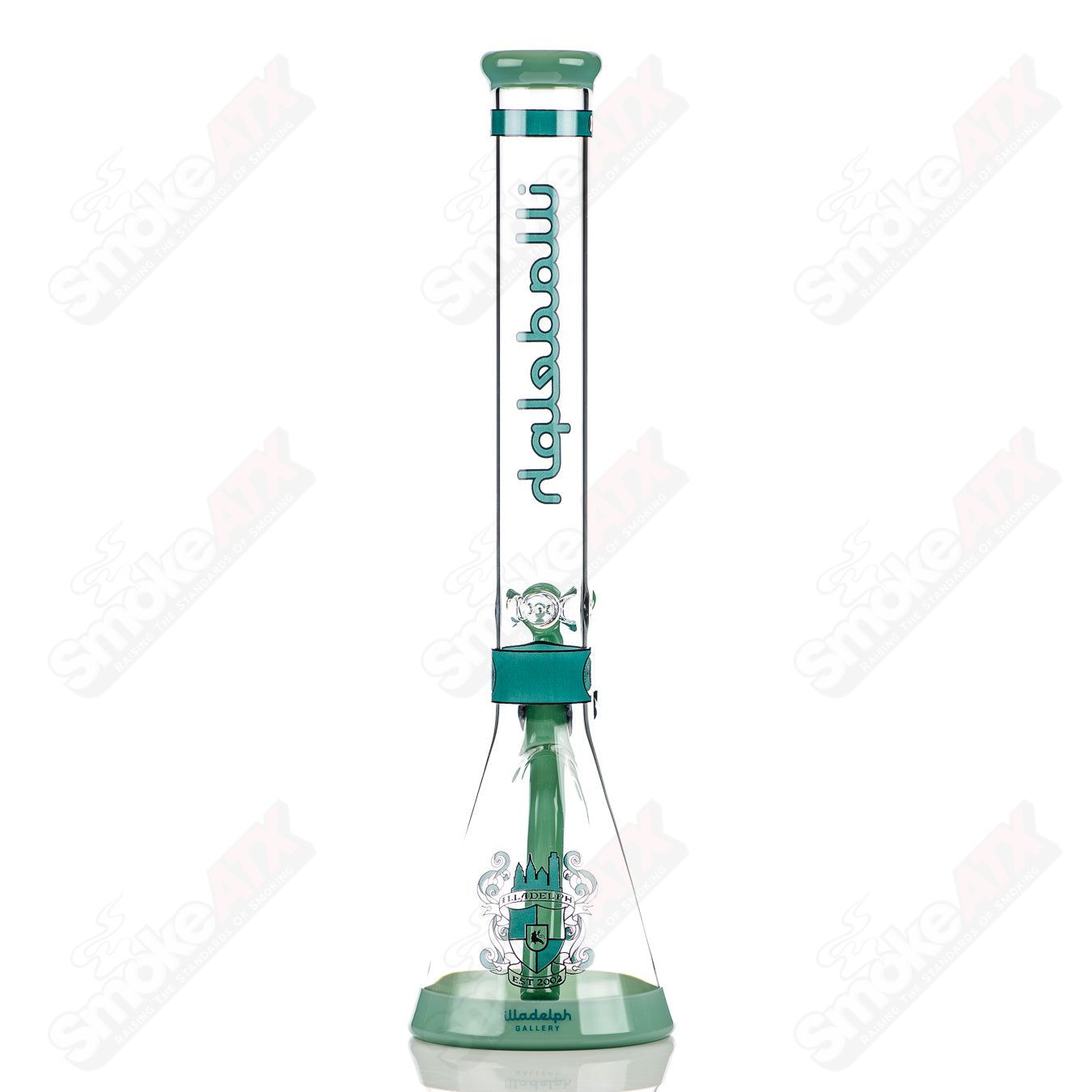 Medium teal Heavy Hitter hybrid beaker from Illadelph, featuring vibrant glasswork and a sturdy, functional design.
