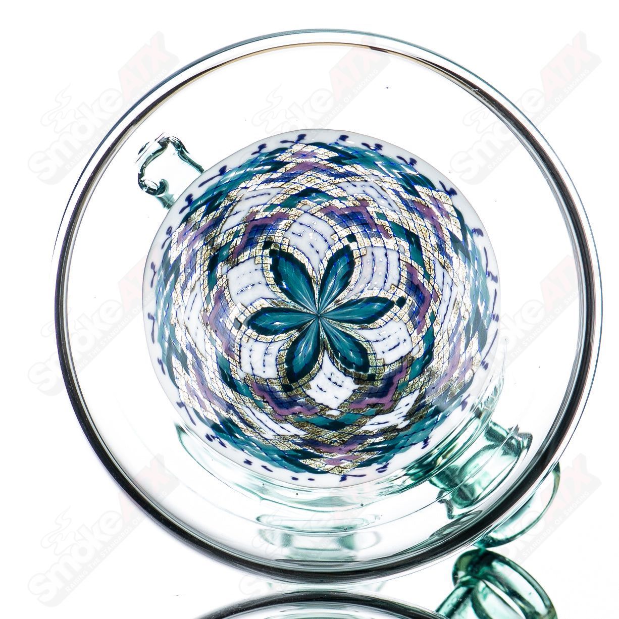 Metaterrania Fillacello Mini Tube by John W Glass, clear straight heady glass tube with colorful fillacello design.