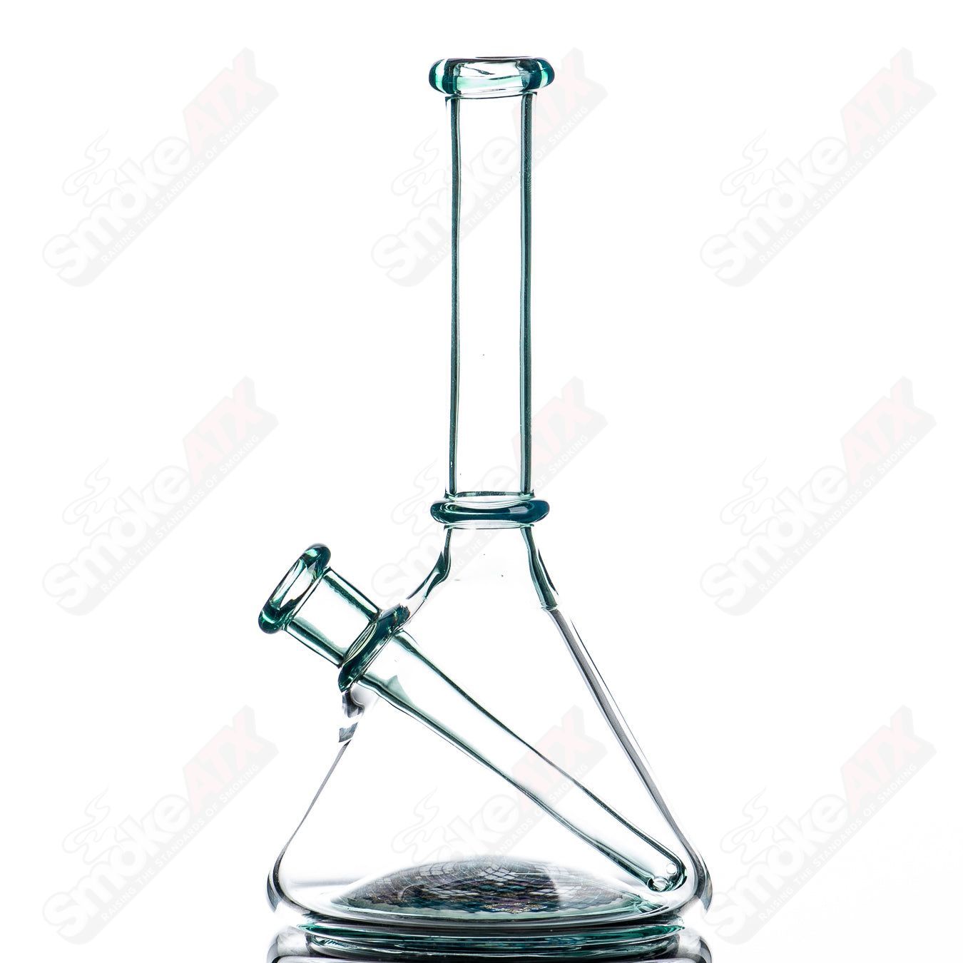 Mini straight tube glass pipe by John W Glass, Metaterrania Fillacello design, clear glass with colorful decorative accents