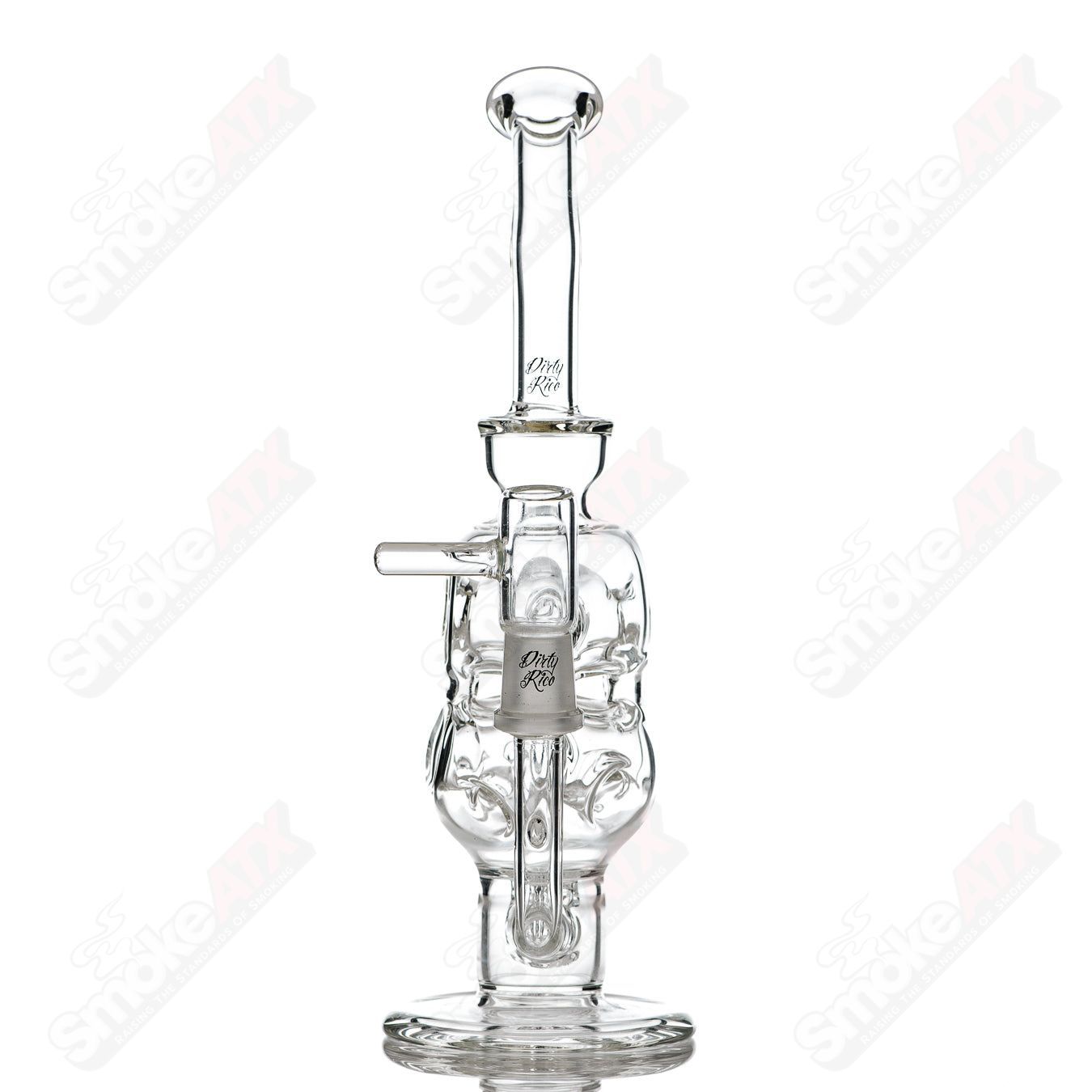 Glass concentrate rig by Dirty Rico, featuring a micro Bukkaki design with clear, durable glass construction for dabbing.